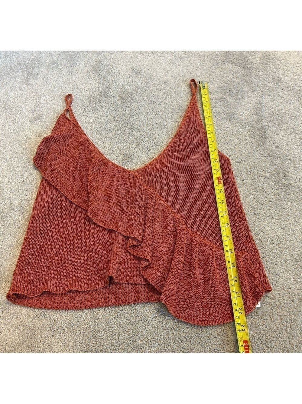 Zara burnt orange knit ruffle frill accent spaghetti strap camisole tank blouse - Picture 7 of 9